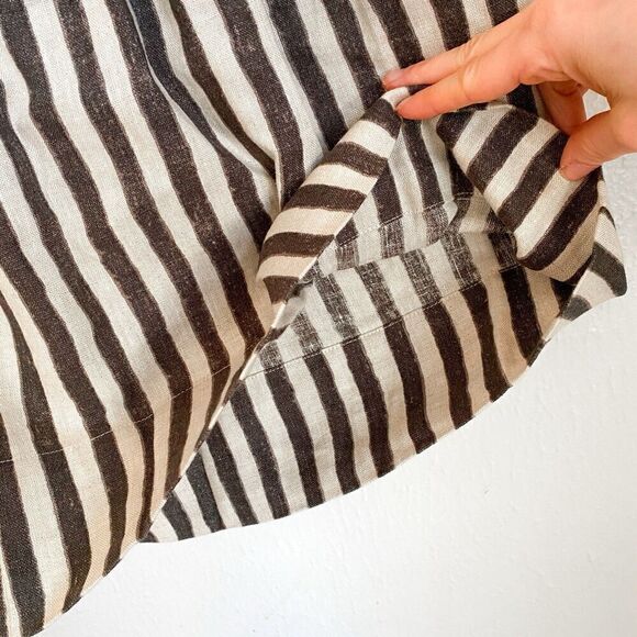 LOFT 100% Linen Knee Length Stripe A-line Skirt Women’s 2 Cream Black Pockets - Picture 3 of 8